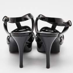 Pre Owned Saint Laurent Black Patent Leather Tribute Ankle Strap Sandals Size 37.5