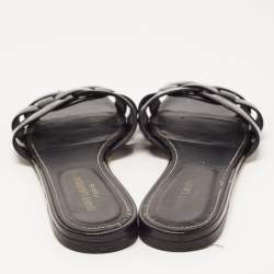 Pre Owned Saint Laurent Black Patent Leather Tribute Flat Slides Size 39.5