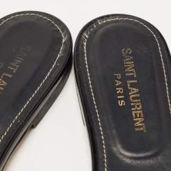 Pre Owned Saint Laurent Black Patent Leather Tribute Flat Slides Size 39.5