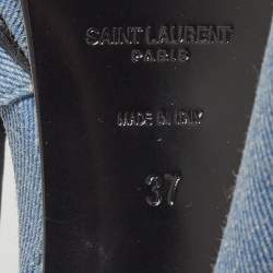 Pre Owned Saint Laurent Navy Blue Denim Tribute Platform Ankle Strap Sandals Size 37
