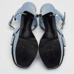 Pre Owned Saint Laurent Navy Blue Denim Tribute Platform Ankle Strap Sandals Size 37