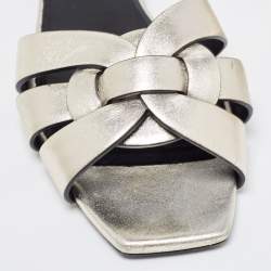 Saint Laurent Metallic Leather Tribute Slides Size 36
