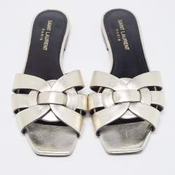 Saint Laurent Metallic Leather Tribute Slides Size 36