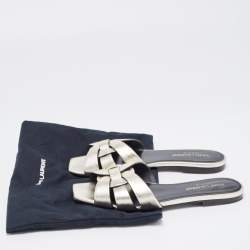 Saint Laurent Metallic Leather Tribute Slides Size 36