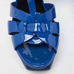Saint Laurent Blue Patent Leather Tribute Platform Sandals Size 40