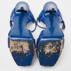 Saint Laurent Blue Patent Leather Tribute Platform Sandals Size 40