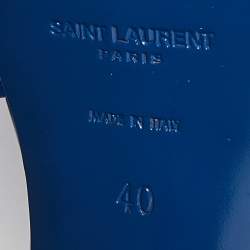 Saint Laurent Blue Patent Leather Tribute Platform Sandals Size 40