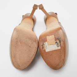 Pre Owned Saint Laurent Metallic Leather Tribtoo Slingback Pumps Size 38.5