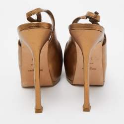 Pre Owned Saint Laurent Metallic Leather Tribtoo Slingback Pumps Size 38.5