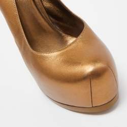 Pre Owned Saint Laurent Metallic Leather Tribtoo Slingback Pumps Size 38.5