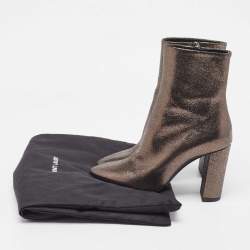 Pre Owned Saint Laurent Metallic Textured Leather Ankle Booties Size 37
