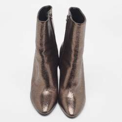 Pre Owned Saint Laurent Metallic Textured Leather Ankle Booties Size 37