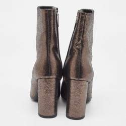 Pre Owned Saint Laurent Metallic Textured Leather Ankle Booties Size 37