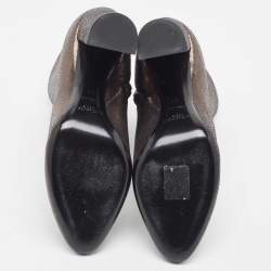 Pre Owned Saint Laurent Metallic Textured Leather Ankle Booties Size 37