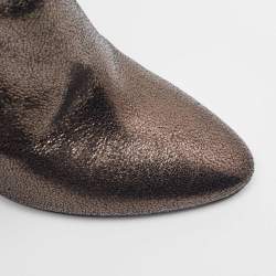 Pre Owned Saint Laurent Metallic Textured Leather Ankle Booties Size 37