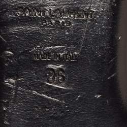 Pre Owned Saint Laurent Black Leather Studded Ankle Cuff Flat Sandals Size 36