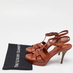 Yves Saint Laurent Tan Leather Tribute Platform Sandals Size 41