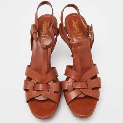 Yves Saint Laurent Tan Leather Tribute Platform Sandals Size 41