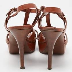 Yves Saint Laurent Tan Leather Tribute Platform Sandals Size 41