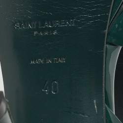 Saint Laurent Green Patent Leather Tribute Platform Ankle Strap Sandals Size 40
