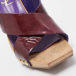 Pre Owned Saint Laurent Purple Patent Leather Slide Sandals Size 38