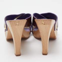 Pre Owned Saint Laurent Purple Patent Leather Slide Sandals Size 38