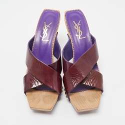 Pre Owned Saint Laurent Purple Patent Leather Slide Sandals Size 38