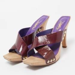 Pre Owned Saint Laurent Purple Patent Leather Slide Sandals Size 38