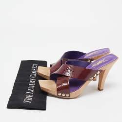 Pre Owned Saint Laurent Purple Patent Leather Slide Sandals Size 38
