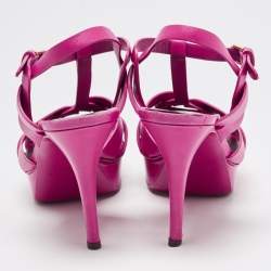 Pre Owned Saint Laurent Purple Leather Tribute Ankle Sandals Size 39