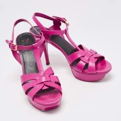 Pre Owned Saint Laurent Purple Leather Tribute Ankle Sandals Size 39