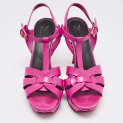 Pre Owned Saint Laurent Purple Leather Tribute Ankle Sandals Size 39