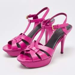 Pre Owned Saint Laurent Purple Leather Tribute Ankle Sandals Size 39