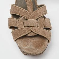 Pre Owned Saint Laurent Grey Textured Suede Tribute Ankle Strap Sandals Size 35.5