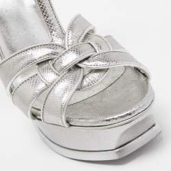 Pre Owned Saint Laurent Silver Textured Leather Tribute Sandals Size 37.5