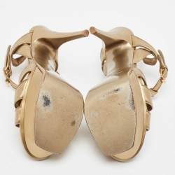 Pre Owned Saint Laurent Gold Leather Tribute Sandals Size 38