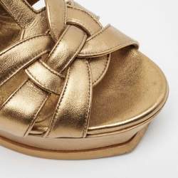Pre Owned Saint Laurent Gold Leather Tribute Sandals Size 38