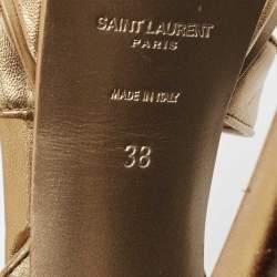 Pre Owned Saint Laurent Gold Leather Tribute Sandals Size 38