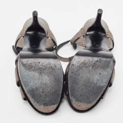 Pre Owned Saint Laurent Metallic Grey Laminated Suede Tribute Sandals Size 37