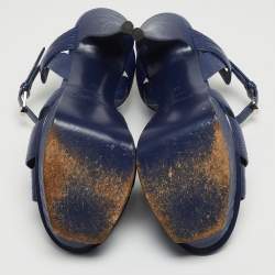 Saint Laurent Blue Lizard Embossed Tribute Sandals Size 37