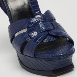 Saint Laurent Blue Lizard Embossed Tribute Sandals Size 37