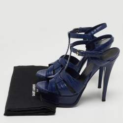 Saint Laurent Blue Lizard Embossed Tribute Sandals Size 37