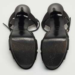 Pre Owned Saint Laurent Paris Black Leather Tribute Platform Ankle Strap Sandals Size 38.5