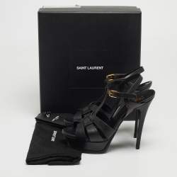 Pre Owned Saint Laurent Paris Black Leather Tribute Platform Ankle Strap Sandals Size 38.5