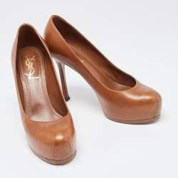 Saint Laurent Brown Leather Tribtoo Pumps Size 37