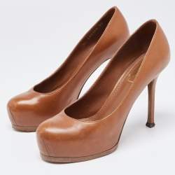 Saint Laurent Brown Leather Tribtoo Pumps Size 37