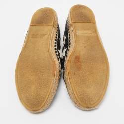 Pre Owned Saint Laurent Black/White Leather Star Embellished Espadrille Flats Size 36