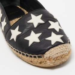 Pre Owned Saint Laurent Black/White Leather Star Embellished Espadrille Flats Size 36