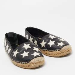 Pre Owned Saint Laurent Black/White Leather Star Embellished Espadrille Flats Size 36