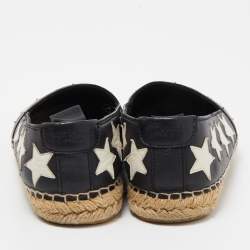 Pre Owned Saint Laurent Black/White Leather Star Embellished Espadrille Flats Size 36